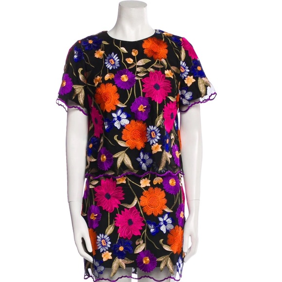 MILLY | Coord Skirt Set Floral Embroidered Black Skirt and matching Top Coord - Picture 3 of 15